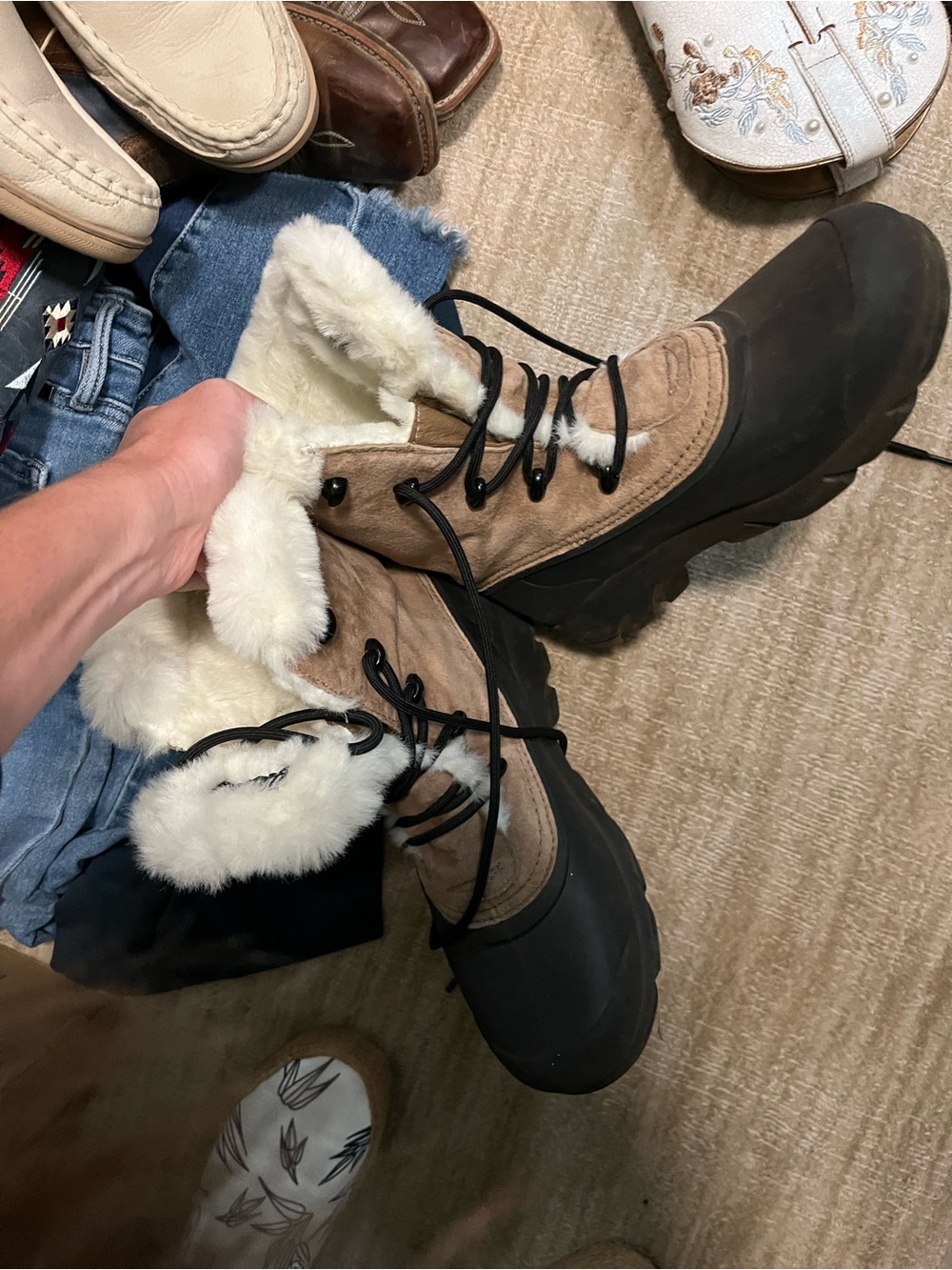 Sorel Brown and Black Faux-Fur Lace-Up Winter Boots